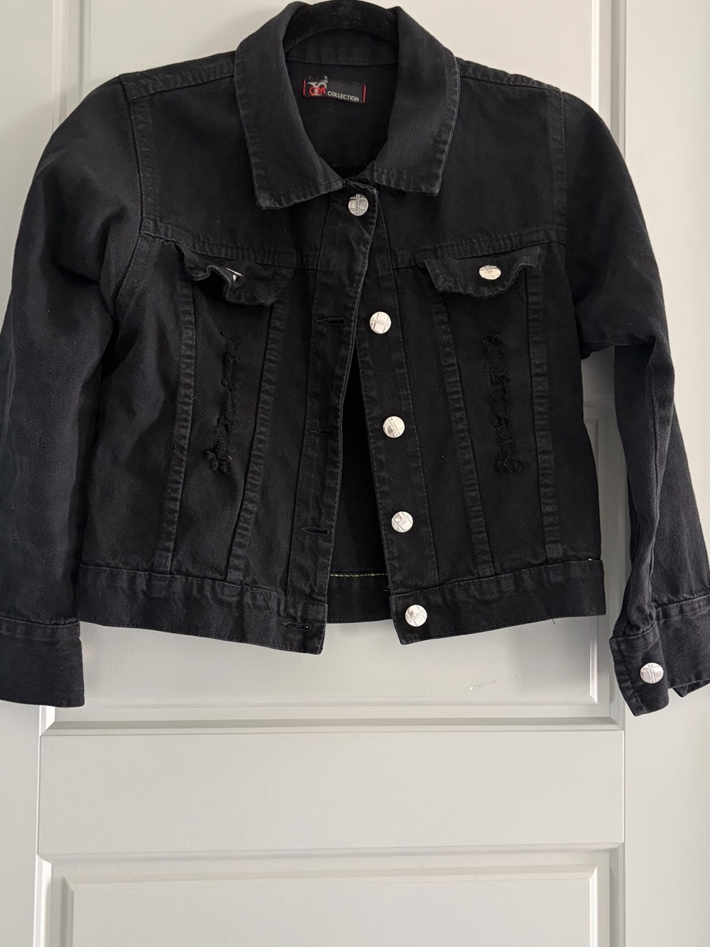 Black Washed Distressed Cropped Denim Jacket Size S